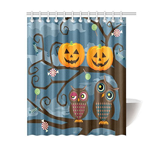 Thanksgiving happy owl couple Shower Curtain Bathroom Fabric & 12hooks 71*71inch